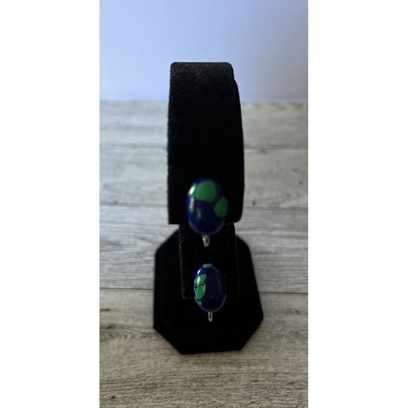 Azurite Malachite Clip On Silver Tone Earrings - Picture 1 of 5